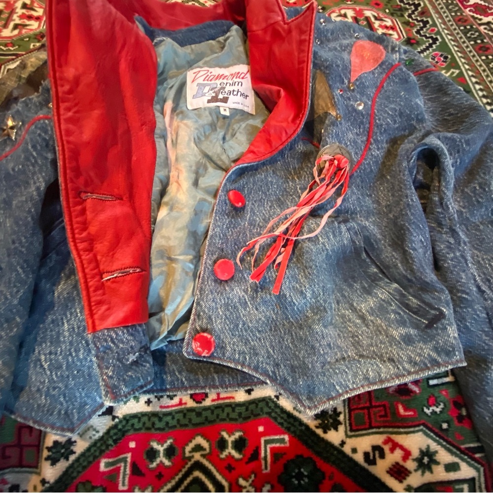 Vintage Denim Rodeo Jacket with Red leather Accents - Picture 7 of 14